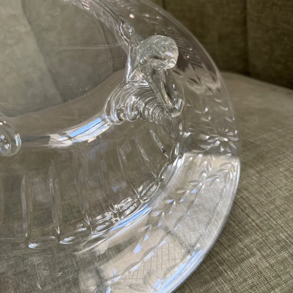 Vintage Etched Glass Footed Centerpiece Console Bowl 12.5